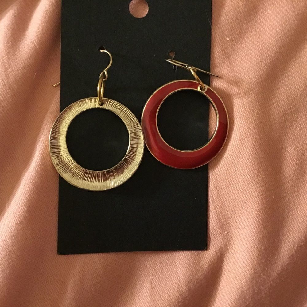 Goldtone and Red Enamel Hoops - Picture 4 of 4
